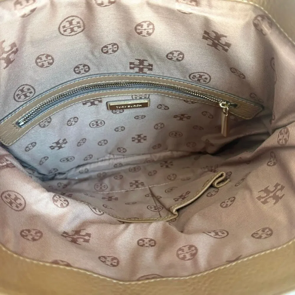 TORY BURCH Robinson Foldover Messenger Bag Brown Leather Crossbody Tote4 - Picture 4 of 13